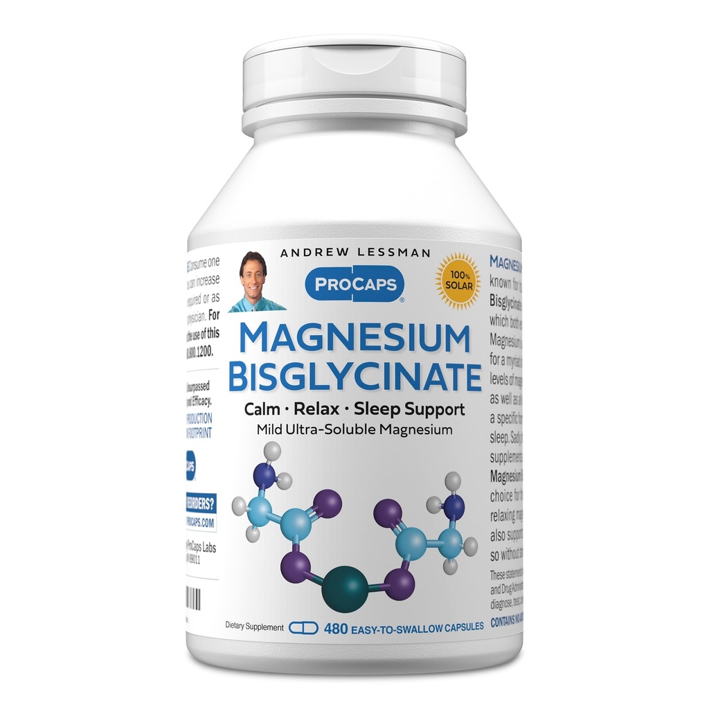 ANDREW LESSMAN Magnesium Bisglycinate - 480 Capsules - 70mg. Gentle, Highly Absorbable, Non-Laxative, Calming Magnesium for Relaxation. Enhanced Absorption. No Stomach Upset