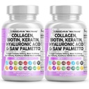 Clean Nutraceuticals Collagen Pills 1000mg Biotin 10000mcg Keratin Saw Palmetto Hyaluronic Acid - Hair Skin & Nails Vitamins & DHT Blocker (90 Count (Pack of 2))