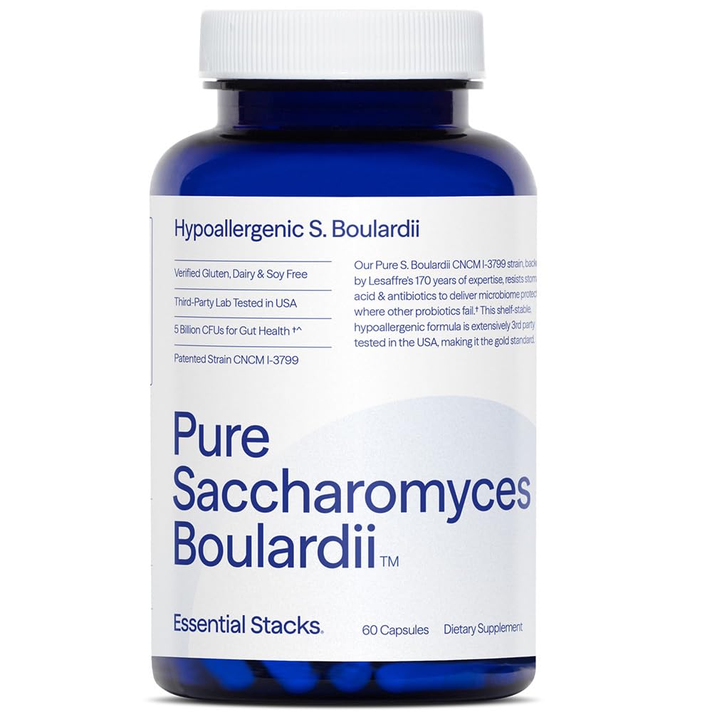 Essential Stacks Saccharomyces Boulardii Probiotics (Non-GMO & Gluten Free) - 5 Billion CFUs für Gut Health (60 Kapseln)