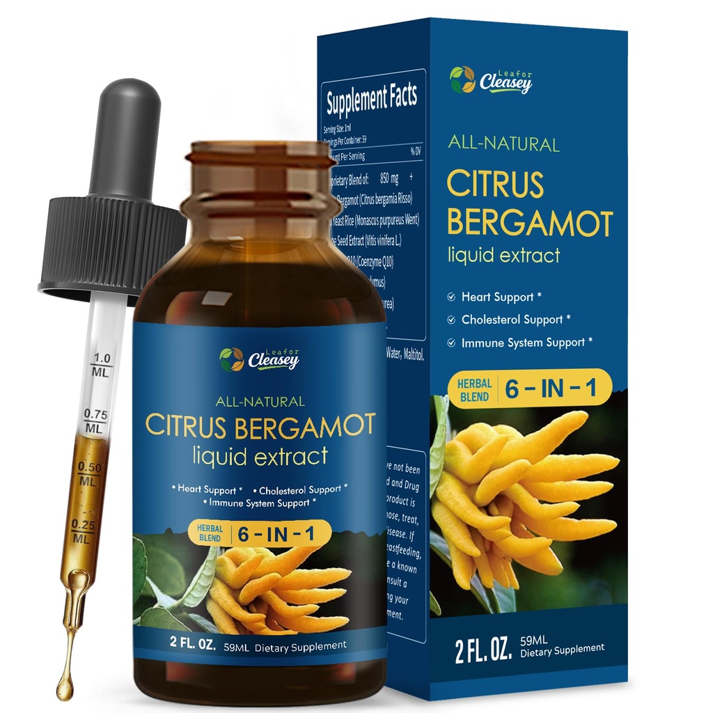 All Herbal Liquid Drops for Heart & Immune System Support with Citrus Bergamot Extract, Echinacea, Red Yeast Rice, Grape Seed Extract, Coenzyme Q10, and Artichoke, 2oz