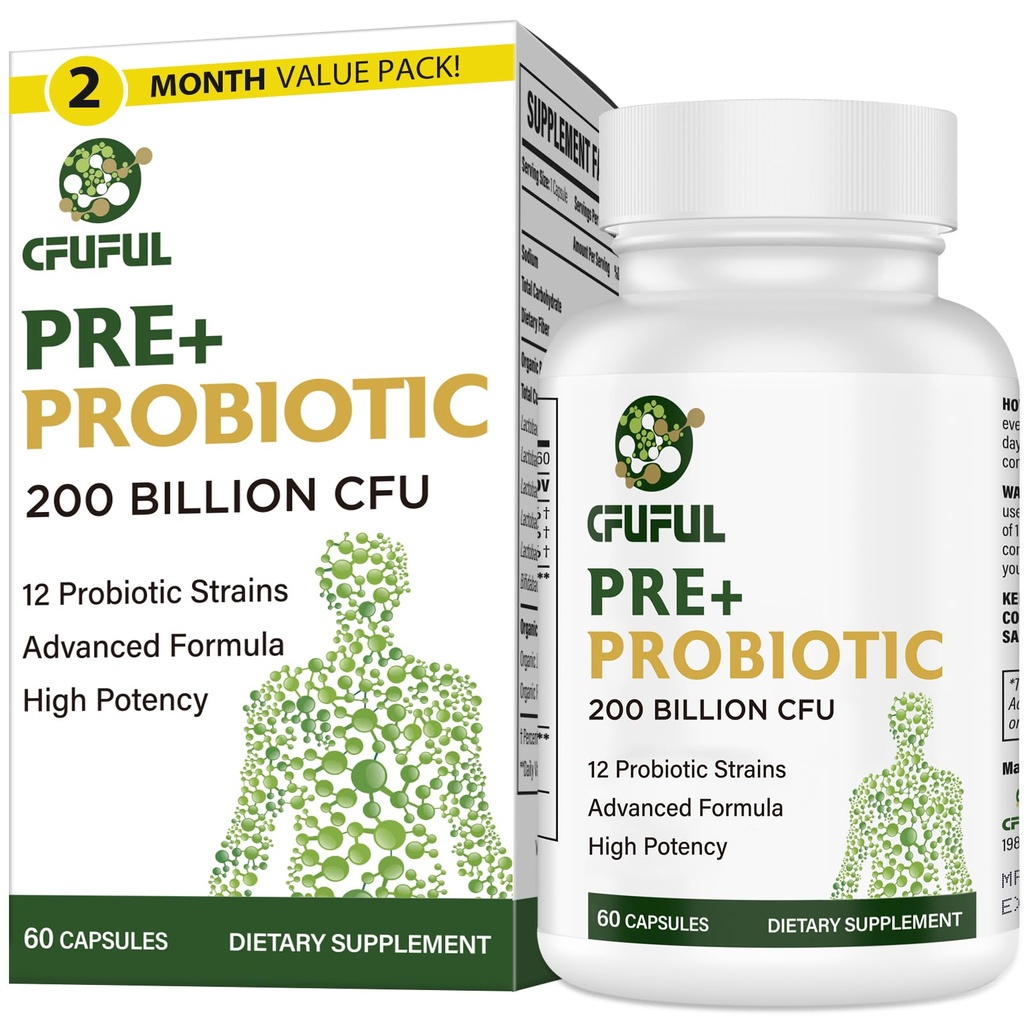 Probiotics for Women & Men - 200 Billion CFU 12 Strains Probiotics for Digestive Health Gut & Immune Health, Energy, with Organic prebiotics and probiotics Shelf Stable for Bloating 60 Capsules