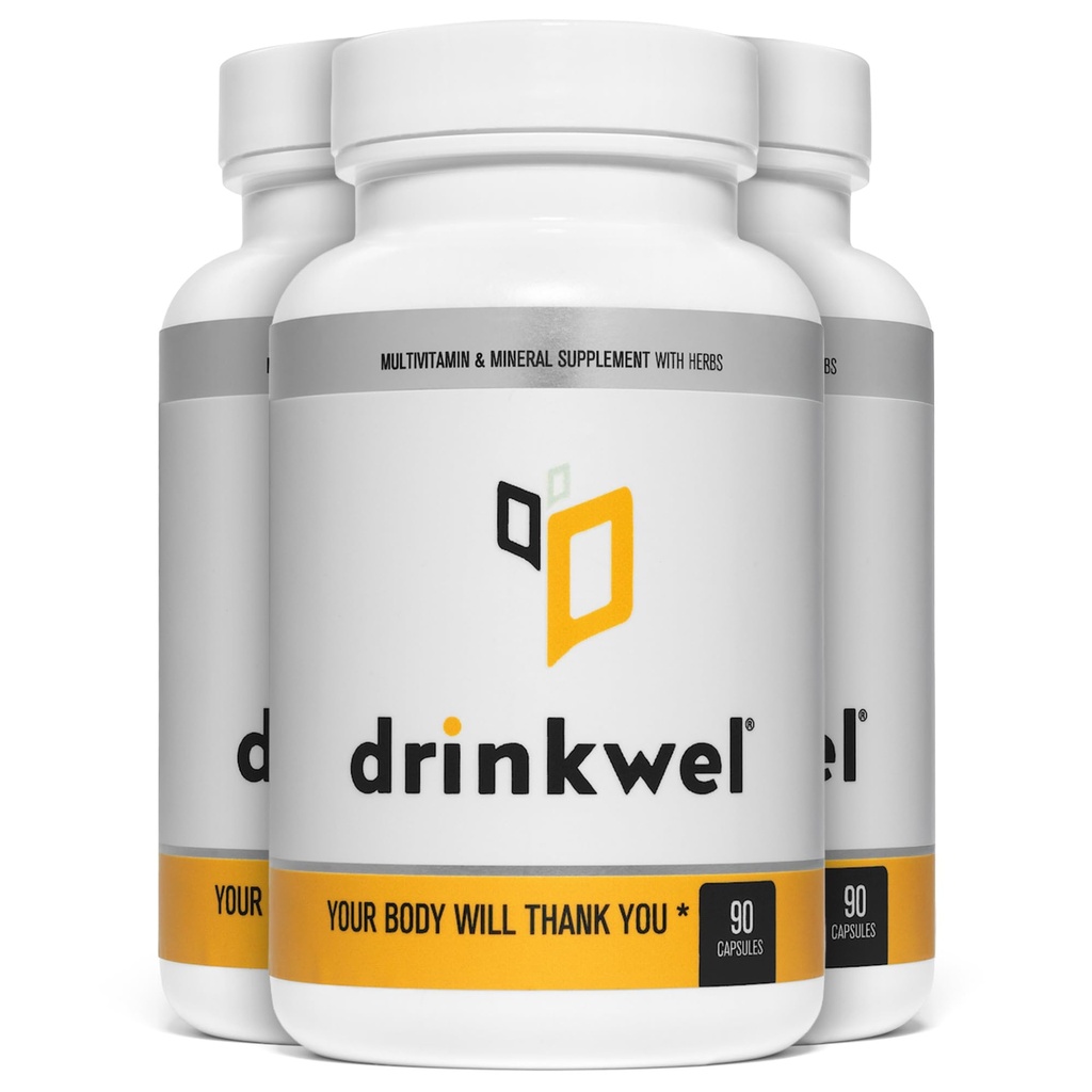 drinkwel Premium Multivitamin Supplement - Paket von 3 x 90 Kapseln - Morgenrettung, Leberunterstützung und Immununterstützung- Milchdistel, Vitamin C, Zink, Magnesium