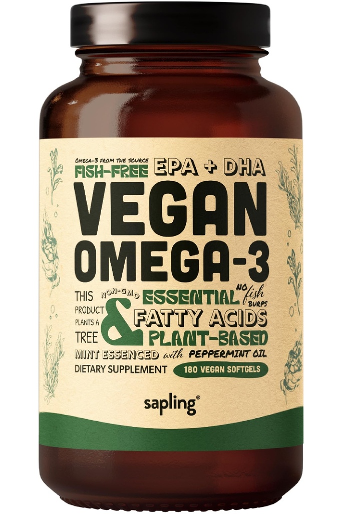 Vegan Omega 3 Supplement - Pflanzenbasierte DHA & EPA-Fettsäuren - Carrageenan frei, Alternative zu Fischöl, unterstützt Herz, Gehirn, Joint Health - Sustainable Sourced Algae, Fish Oil Free - 180 Softgels