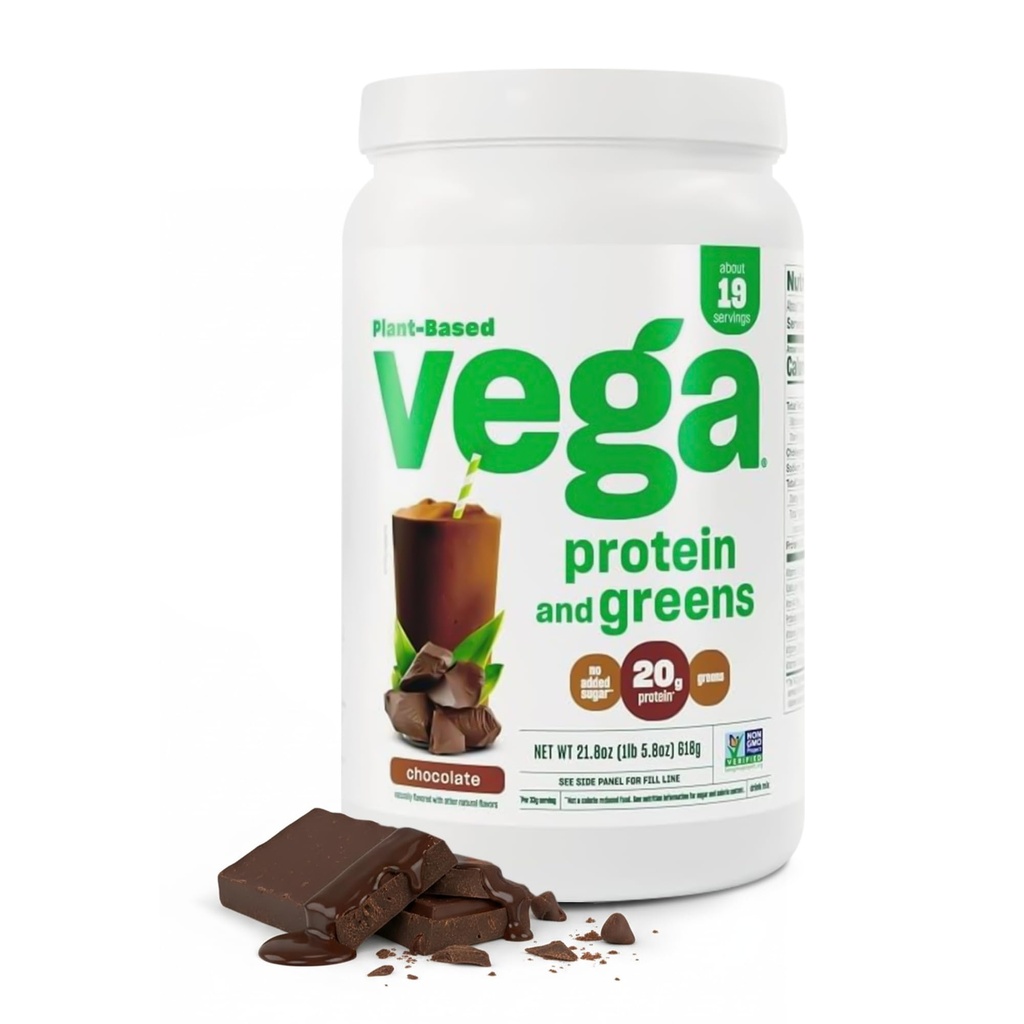 Vega Protein and Greens Protein Powder Chocolate (19 Servings) - 20g Pflanzenbasiertes Protein Plus Veggies, Vegan, Non GMO, Pea Protein für Frauen und Männer, 1.4lb (Packaging May Vary)