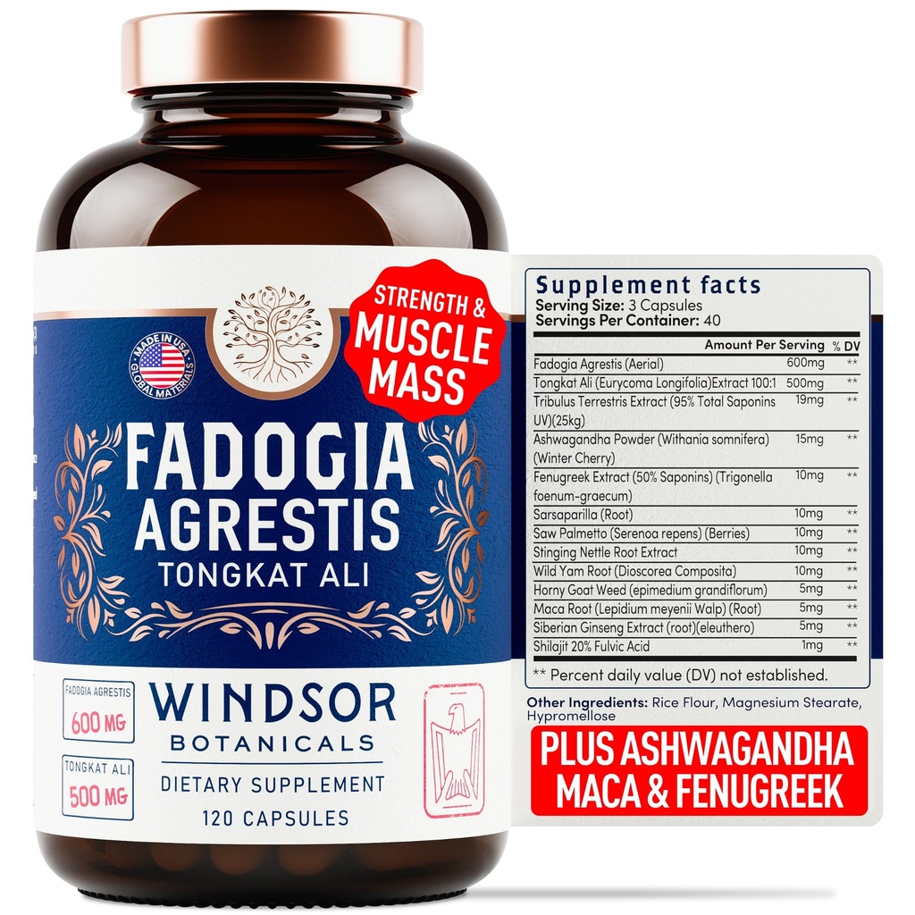Fadogia Agrestis und Tongkat Ali Supplement - Fadogia Agrestis 600mg, 500mg Longjack Tongkat Ali für Männer, Maca Root, Fenugreek, Ashwagandha, Saw Palmetto Energie zu unterstützen, Stamina, Vitalität - 120Caps