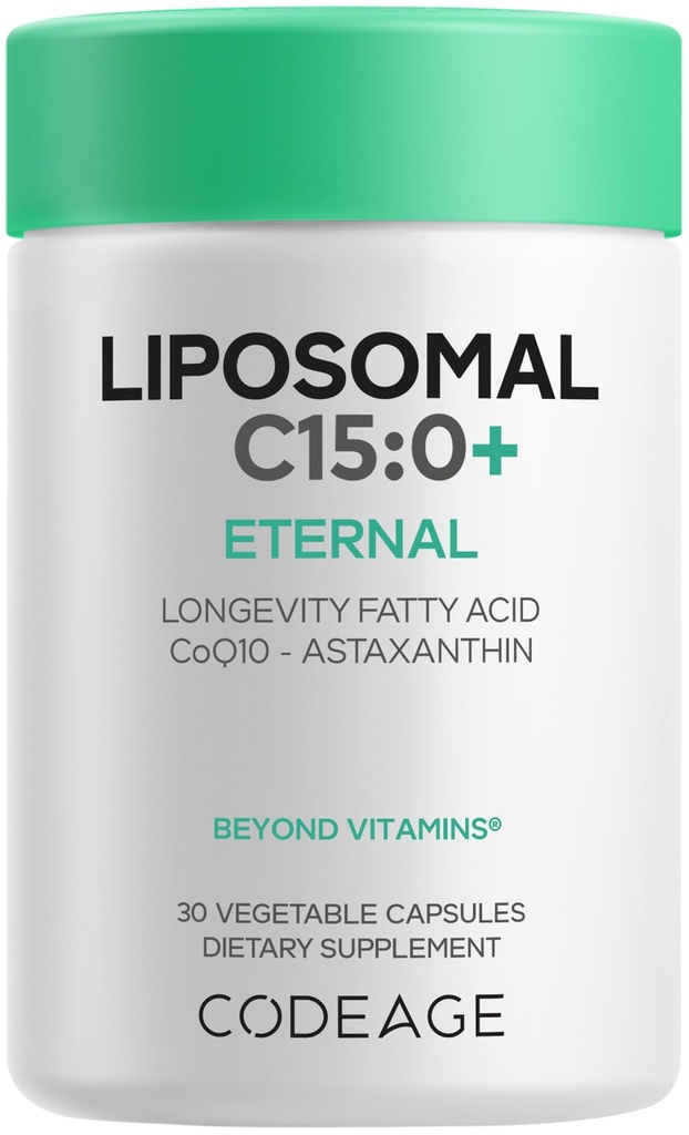 Codeage Liposomal C15:0 Supplement - C15 Fatty Acid Pentadecanoic Acid, CoQ10 & Astaxanthin - Healthy Aging & Longevity Support - 30 Capsules