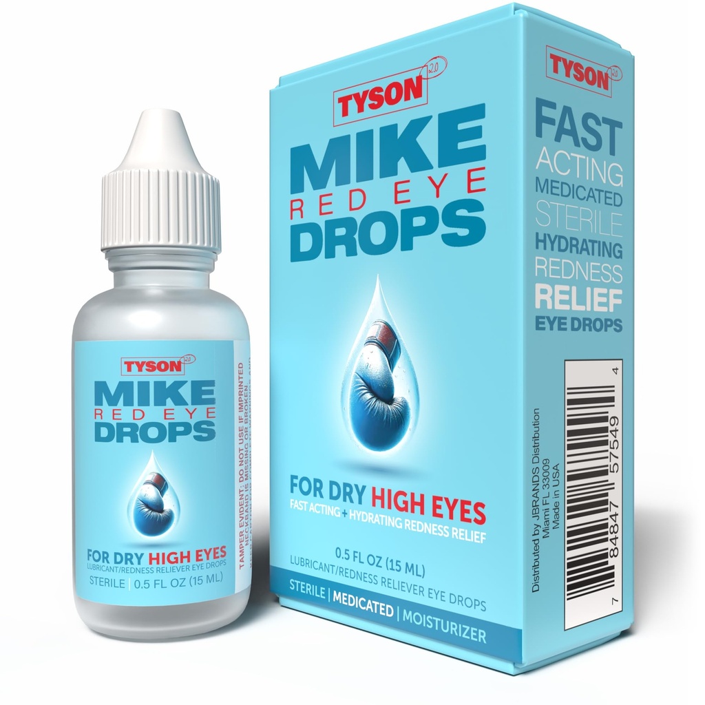 Tyson 2.0 Mike Red Eye Drops – Max Strength Redness Relief & Lubricant for Dry High Eyes, Fast-Acting Cooling Relief for Itchy & Irritated Red Eyes, 0.5 fl oz (15mL)