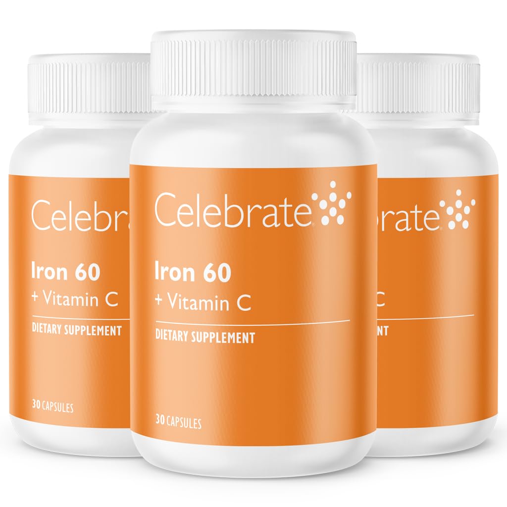 Celebrate Vitamine Eisenergänzung mit Vitamin C - 60mg Eisen, 60mg Vitamin C, Bariatric Vitamine für WLS-Patienten, Vertical Sleeve & Magen Bypass Chirurgie (90 Kapseln)