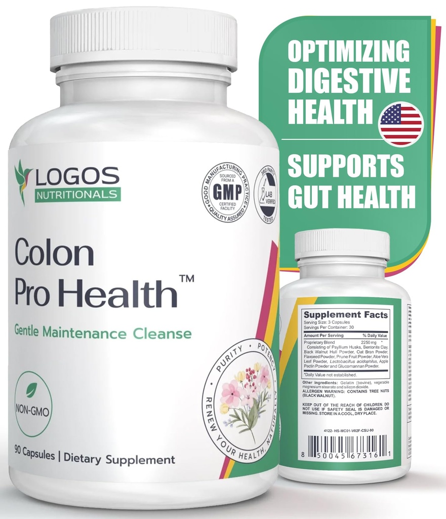 Colon Pro Health- Fiber Cleanse Supplement - 90 Capsules - Intestinal Support - 60 Capsules