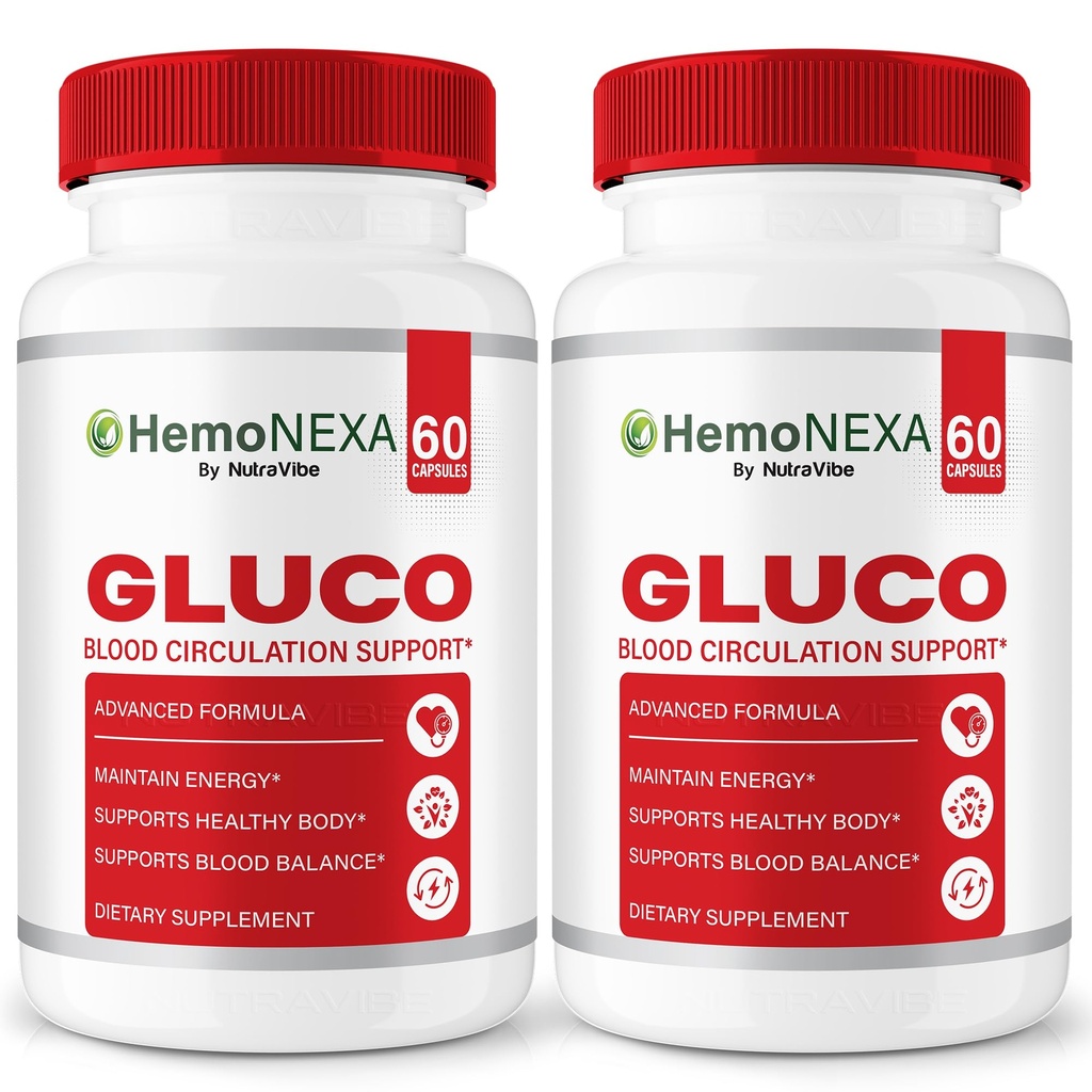 (2 Pack) Hemonexa Gluco, Natural Gluco & Balance Support Supplement | Hemo Nexa Premium Formula for Healthy Circulation, Energy & Stable Levels | Easy-to-Take Pills, Non-Habit Forming (120 Capsules)