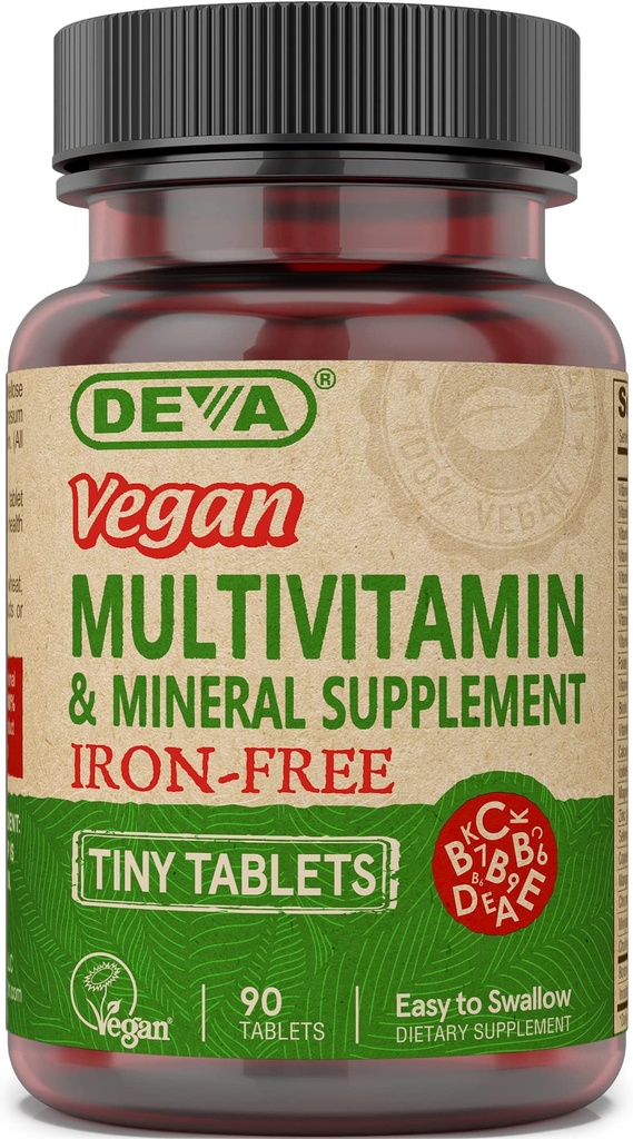 DEVA Vegan eisenfreie Multivitamin & Mineral Supplement, Vitamin C, D2, E & B-Komplex, Biotin, 90 Tiny Tablets