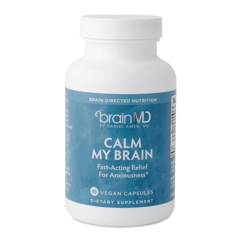 Dr. Amen BrainMD Calm My Brain - 90 Vegan Kapseln - Fast-Acting Formel mit Magnesium, Ashwagandha & L-Theanin - 30 Portionen