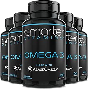 (5 Pack) Smarter Omega 3 Fischöl, Berry Flavor, Burpless, Tasteless, 2000mg, Potent Triple Strength DHA EPA Brain Omega-3, Made with AlaskOmega®