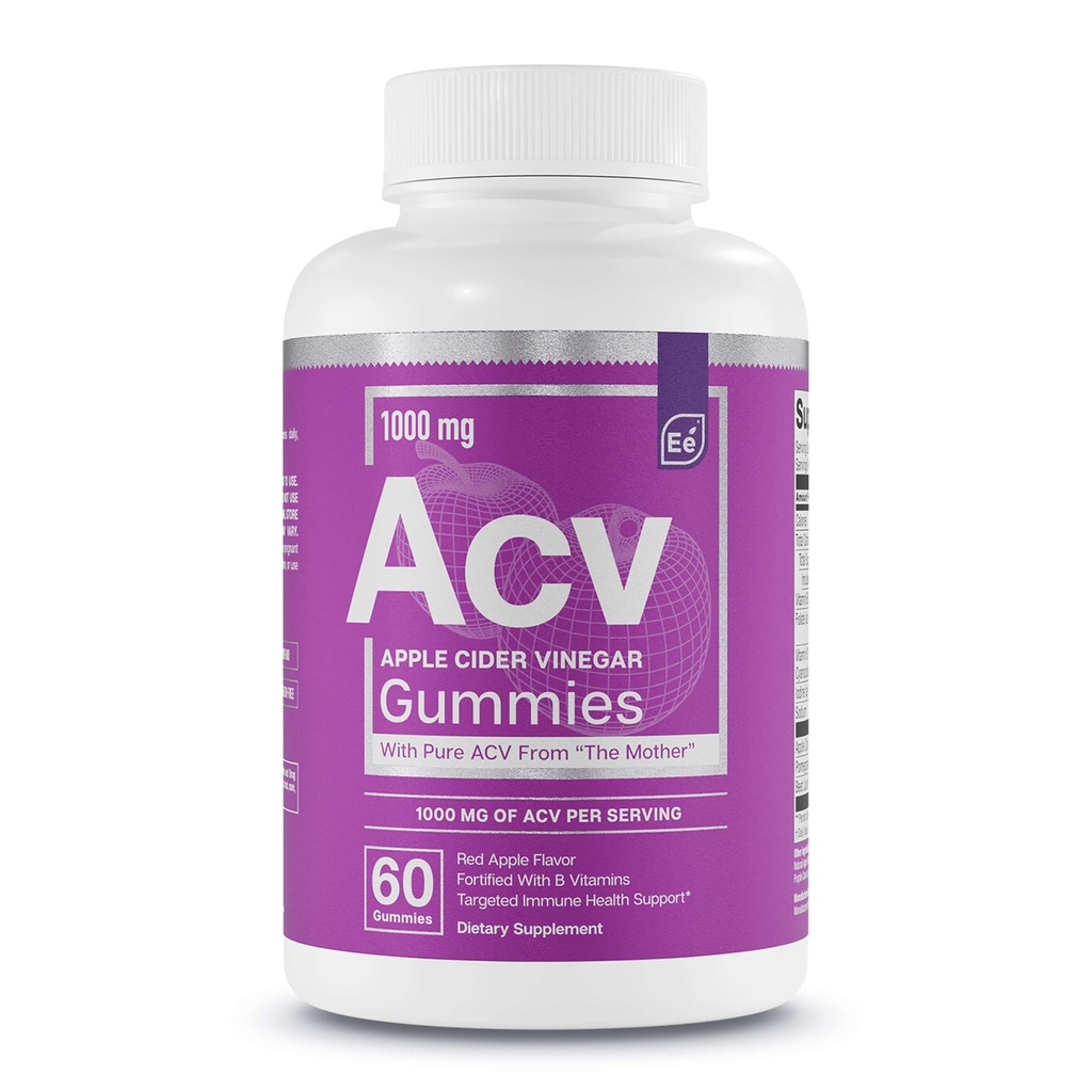 Grundlegende Elemente Apfel Apfel Apfelessig-Gummi aus der Mutter - Natürlich-Sourced, Vegan ACV mit Folsäure und Vitamin B6 & B12 60 Zähler