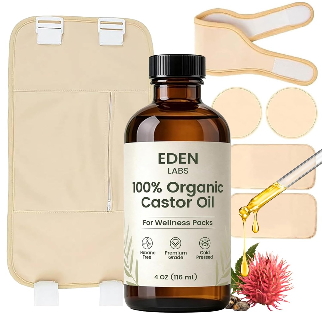 Castor Oil Pack, Organic Cotton Castor Oil Detox Pack Wrap Bundle for Gut Cleansing, Digestion Aid, Muscle Relaxation & Detox, Reusable & Comfortable