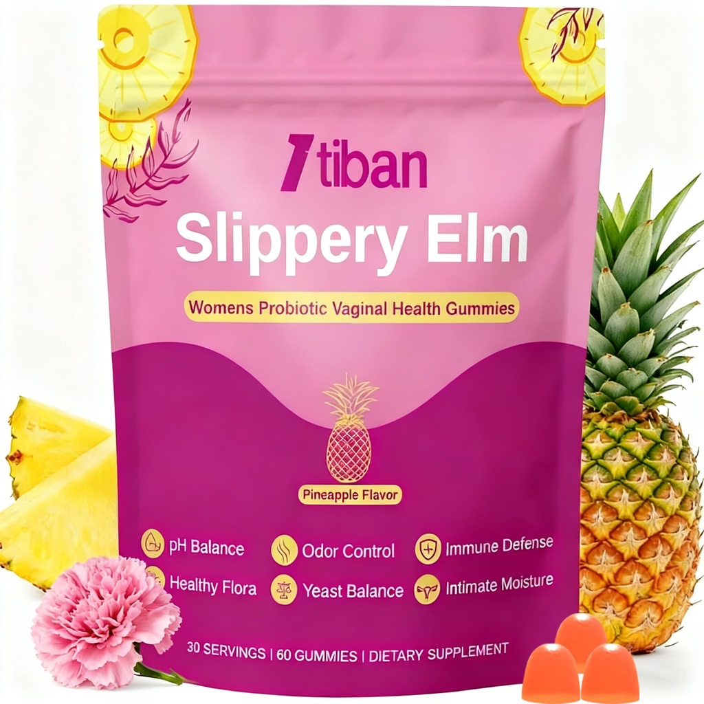 Slippery Elm Feminine Probiotic Moisture Gummies, pH Balance, Vaginal Flora, Odor Health with Bacillus coagulans, Delicious Pineapple Flavor, 60 Count