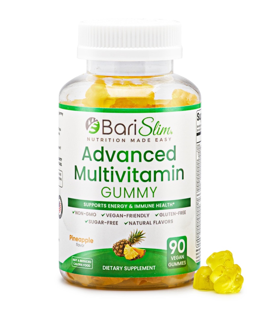 BariSlim Advanced Bariatric Multivitamin Gummies - Specially Formulated Bariatric Vitamins for Patients After Weight Loss Surgery - Supports Energy & Immune Health | Pineapple (90 Vegan Gummies)
