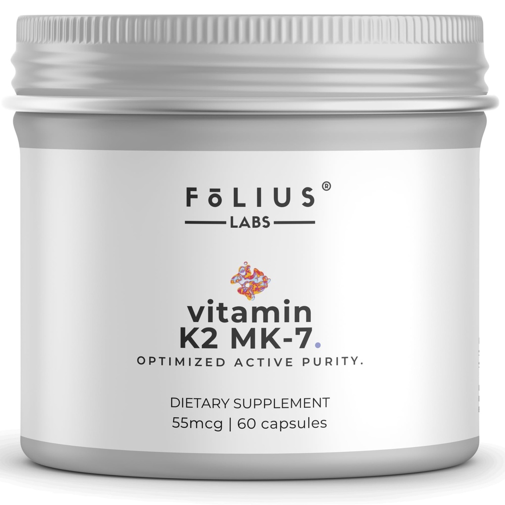 FOLIUS LABS Vitamin K2 MK-7 Supplement 55mcg - Supports Stronger Bone & Heart Health - 60 Veg Capsules