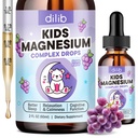 Magnesium Glycinate Lliquid for Kids - with Citrate, Chamomile, L-Theanine, Omega-3, Vitamin B12, D3, Zinc, Kids Magnesium Drops for Sleep, Calm, Relaxation, Brain, Bones, Grape Flavor, 2 Fl Oz