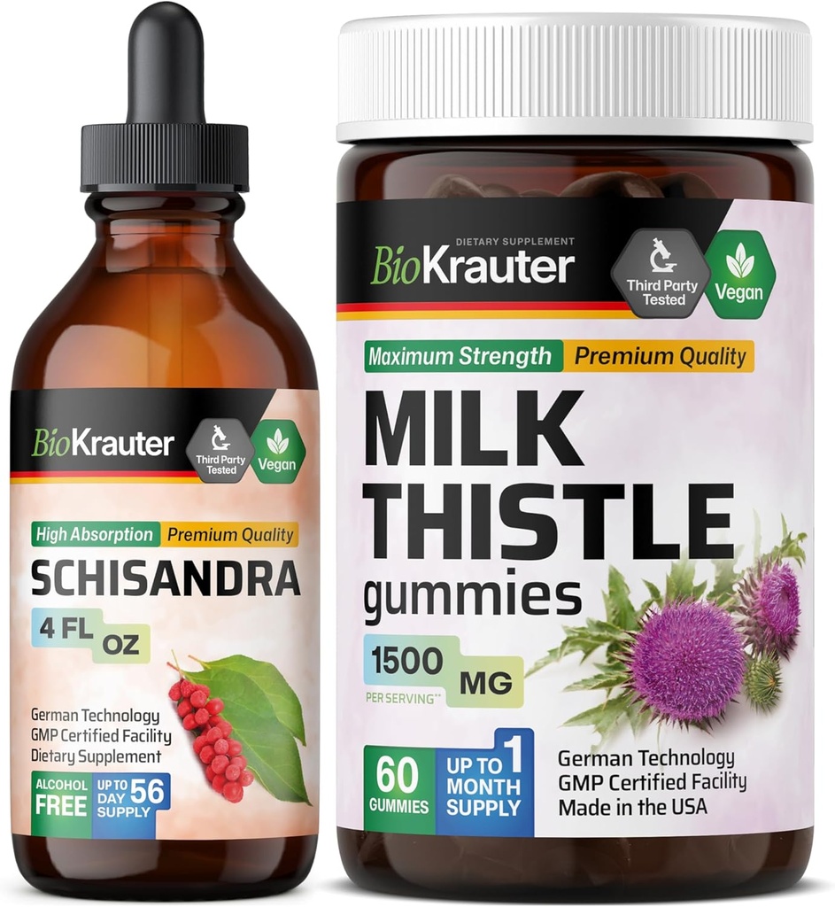 BIO KRAUTER Schisandra Tinktur 4 Fl. Oz. & Milchdistel 60 Gummi