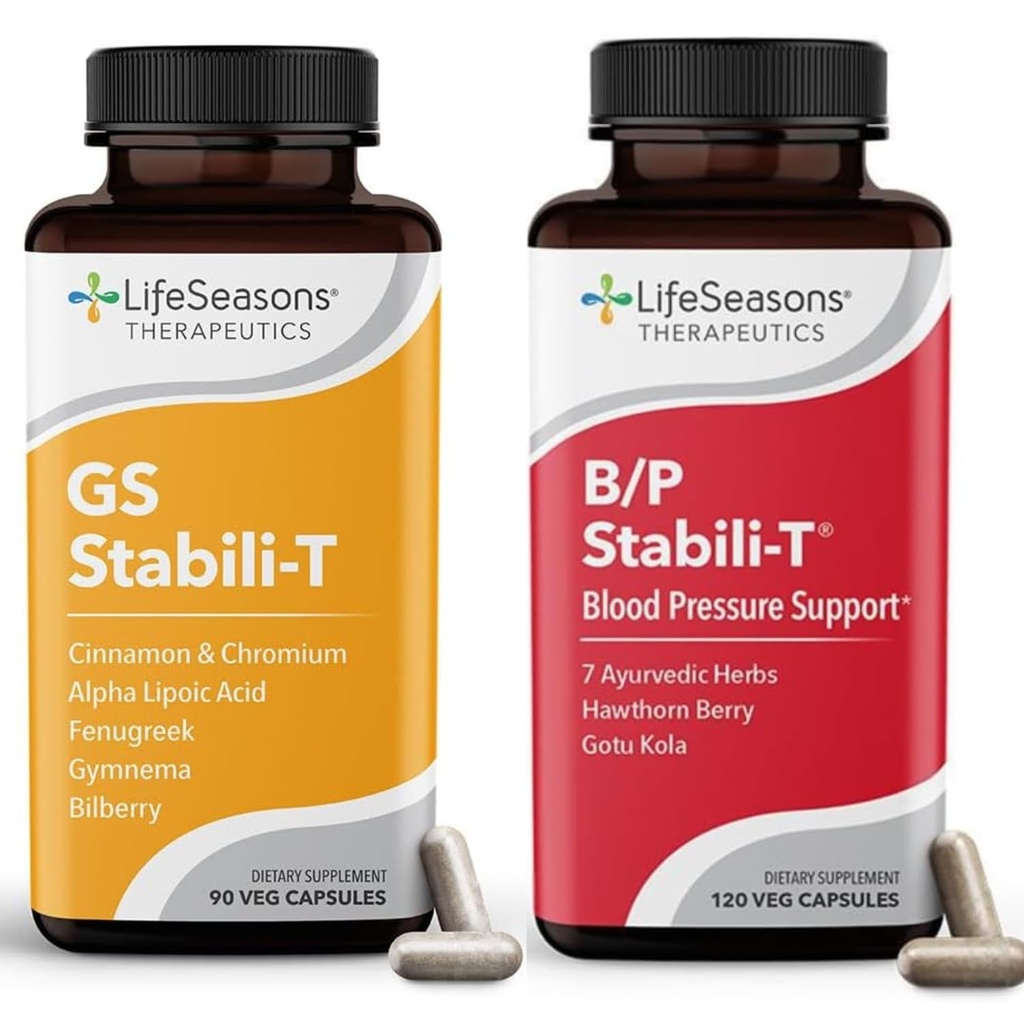 LifeSeasons GS Stabili-T + B/P Stabili-T – Blood Sugar & Blood Pressure Support Supplement Bundle – Promotes Healthy Circulation, Vision, Heart & Metabolic Health – 90 Capsules & 120 Capsules