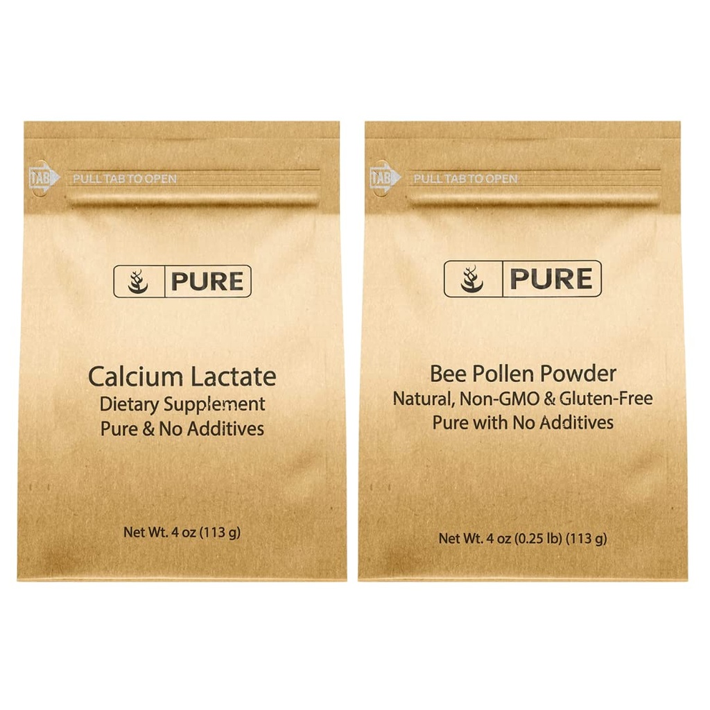 PURE ORIGINAL INGREDIENTS Bee Pollen & Calcium Lactate Bundle, (4 oz) Dietary Supplements, Fine Powders