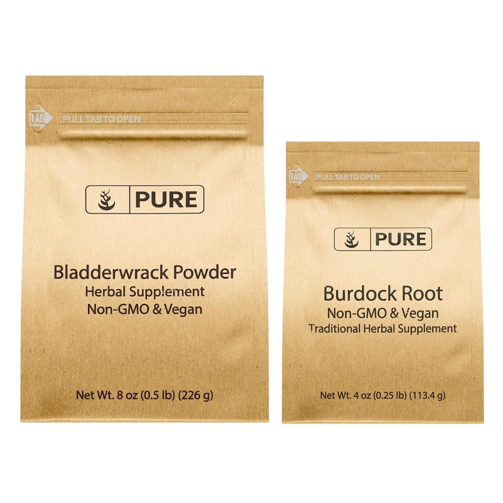 PURE ORIGINAL INGREDIENTS Burdock Root and Bladderwrack Powder Bundle, Various Sizes, Herbal Supplements