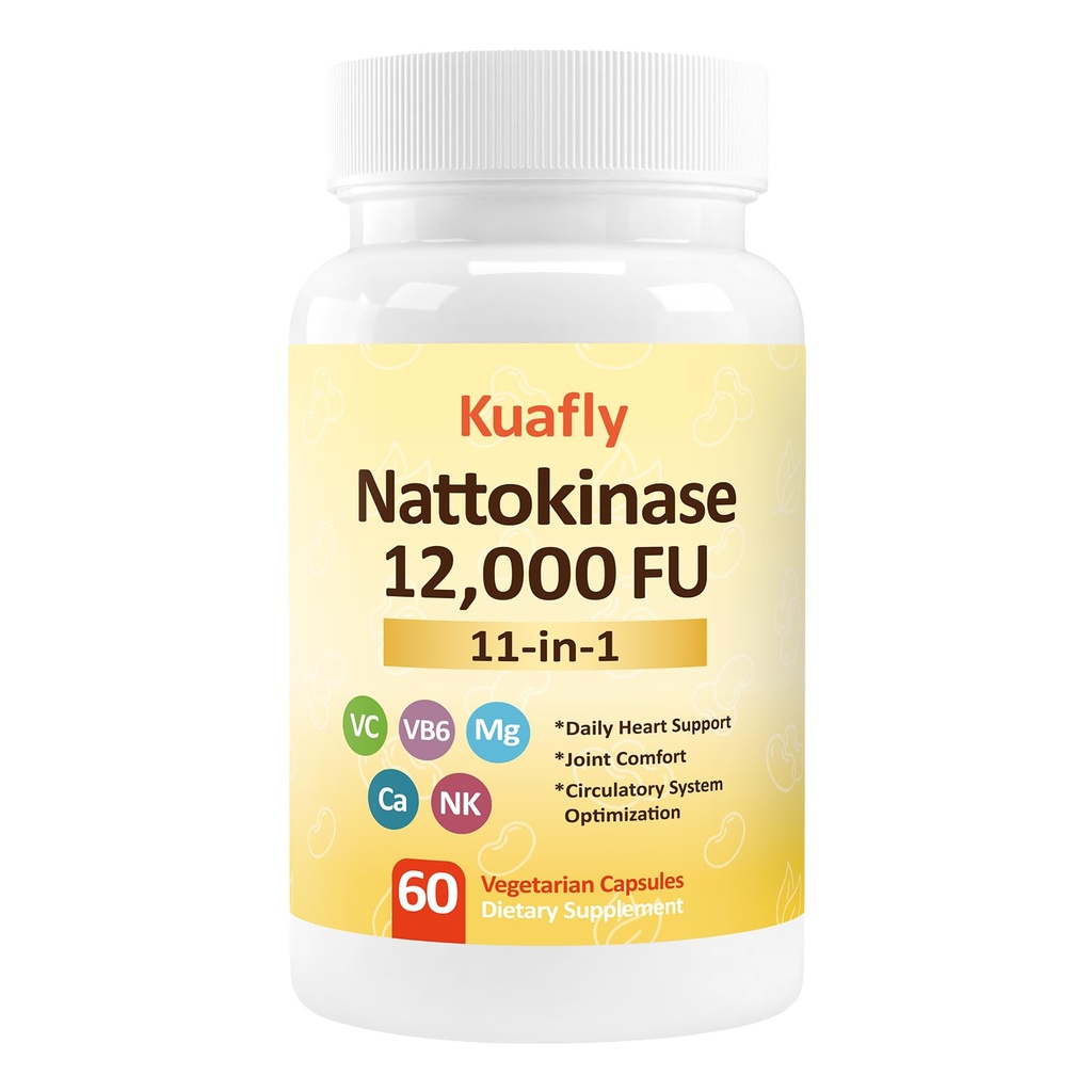 Nattokinase Supplement 12000FU -Organic nattokinase 600mg for Circulatory Wellness,Premium Heart Health Support - Vegan & Gluten Free- 60 Capsules