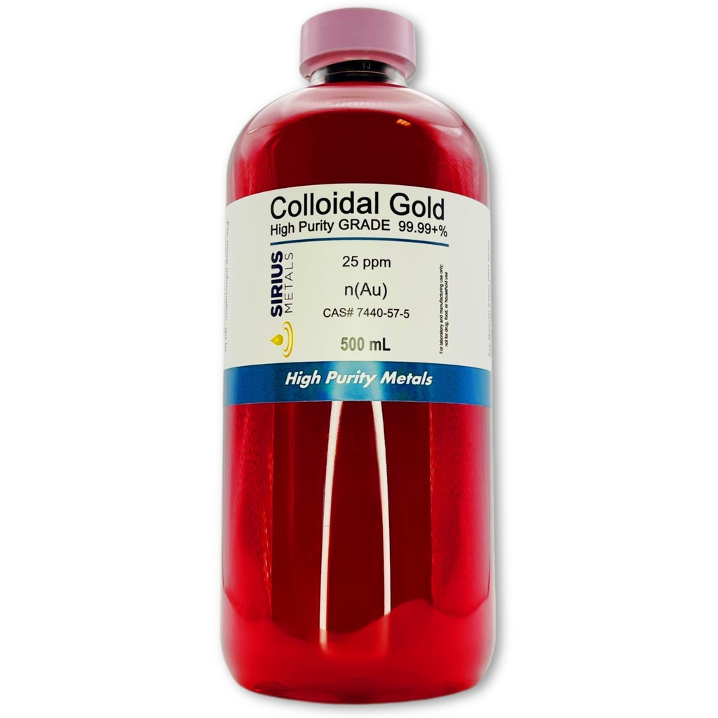 True Colloidal Gold – 25 ppm - 99,99+% Reinheit - 500 mL (16,9 Fl Oz) in Clear BPA-Free Plastic Bottle - Made in USA