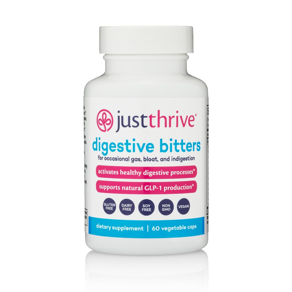 Just Thrive Digestive Bitters – Herbal Digestive Support, Eases Occasional Bloating, Gut Health, & Nutrient Absorption – 12 Botanical Extracts – 60 Vegan Capsules