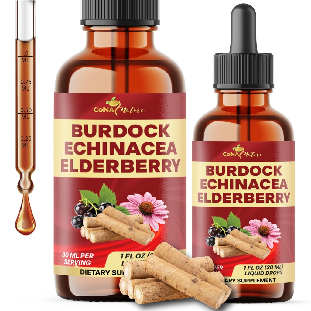 17in1 Burdock Root Liquid Drops with Elderberry, Milk Thistle, Dandelion, Astragalus, Sea Moss, Spirulina, Chlorella, Lemon Balm & More to support immune & mood balance - 30 Days Supply - 1FL Oz
