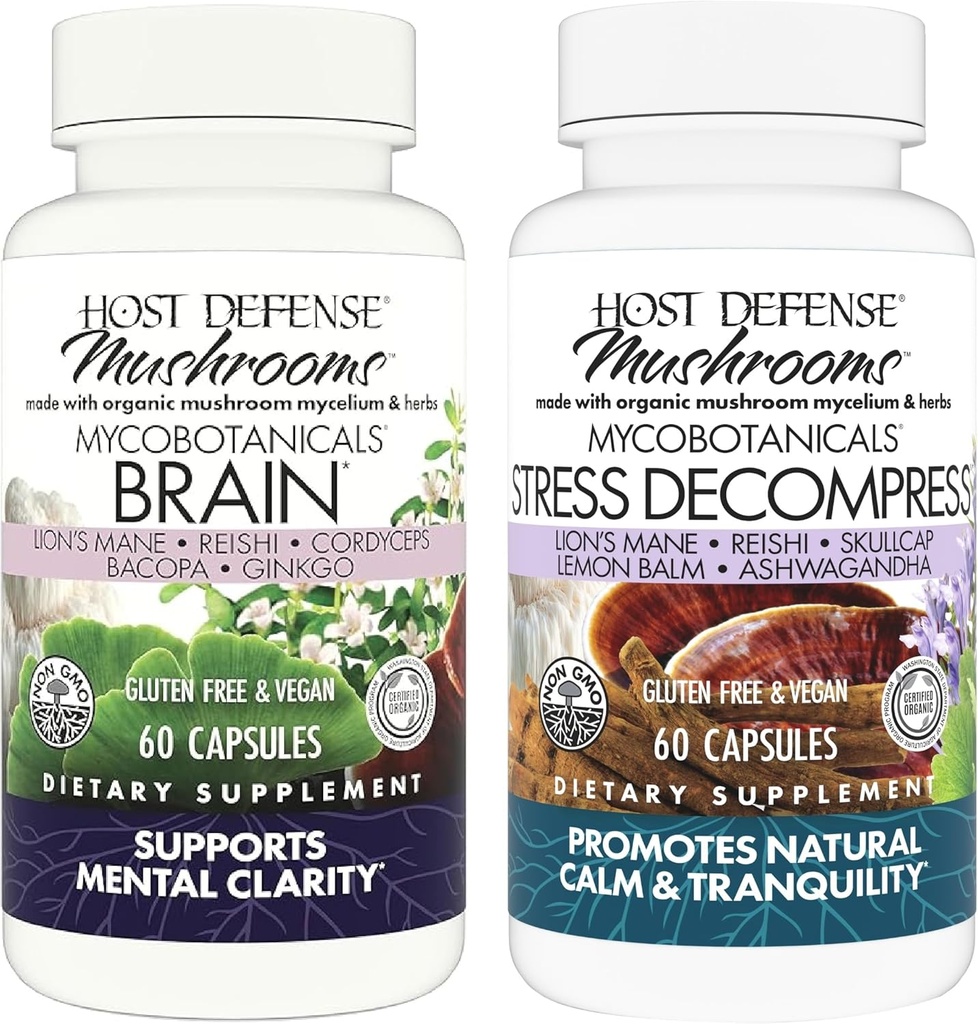 Host Defense Bundle mit MycoBotanicals Brain* Kapseln, 60 Count & MycoBotanical Stress Decompress* Kapseln, 60 Count - Support Memory & Focus - Support Relaxation*