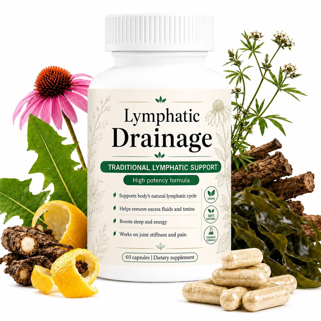 Lymphatic Drainage Capsules, Natural Herbal Supplements with Dandelion Extract, Burdock, Kelp & Echinacea, Supports Cellulite Reduction, Lymph Node Detox Cleanse & Immune Health (1)
