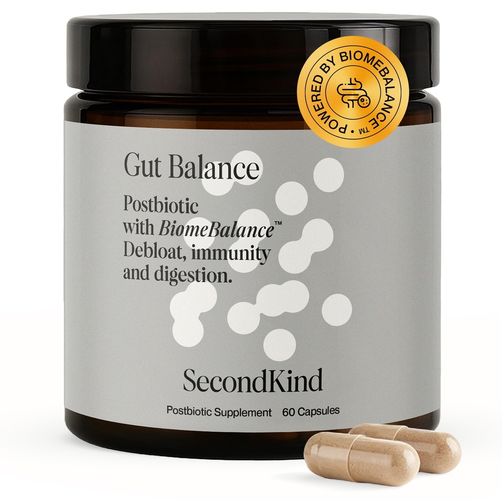 Postbiotics Gut Health Supplement – Bloating Relief, Gut Health – Microbiome + Immune Support with BiomeBalance – 1000x More Active Ingredients Than Pre & Probiotics – 60 Capsules | SecondKind