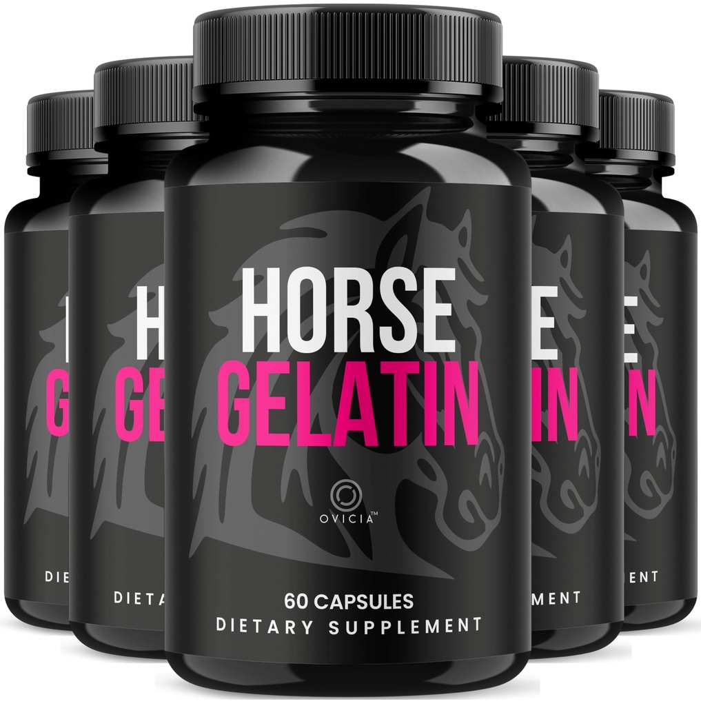(5 Pack) Horse Gelatin Capsules - Official HorseGelatin Pill Advanced Premium Formula Support Maximum Strength, All Natural Ingredients Vitamin For Overall Health & Wellness, 300 Capsules For 5 Months