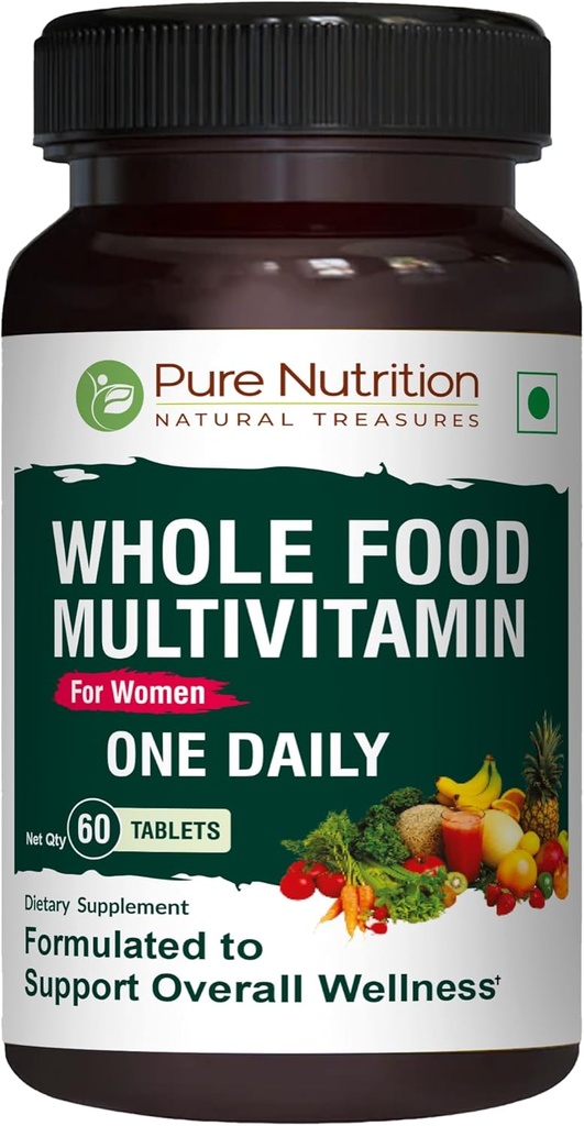 Reine Ernährung ganze Lebensmittel Multivitamin für Frauen | 60 Tabs | Ein-A-Day | 100% RDA | 24 Natürliche Vitamine und Mineralstoffe | Alle natürlichen Pflanzen basierte Multivitamin | 2 Monate Versorgung