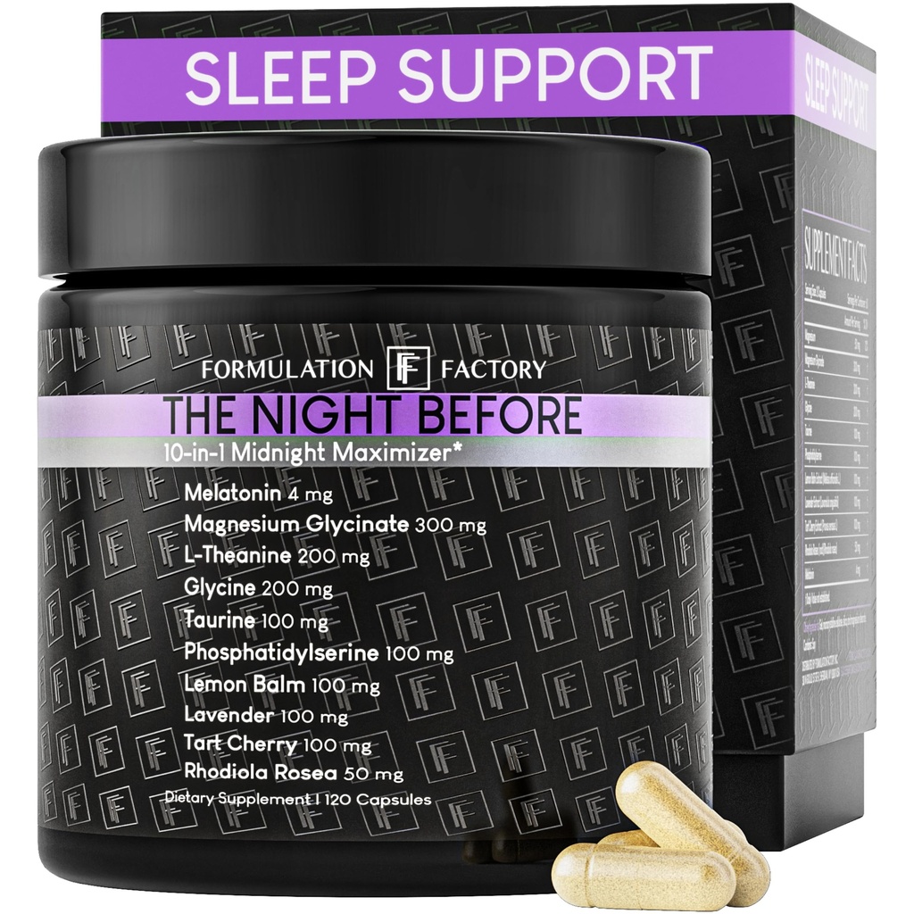 Die Nacht vor 10-in-1 Mitternacht Maximizer Schlafhilfe, Stress Relief, Kognition, Entspannung, Erholung, Fokus, Magnesium Glycinate, L-Theanin & More, (120 Kapseln – 2 Monate Versorgung)
