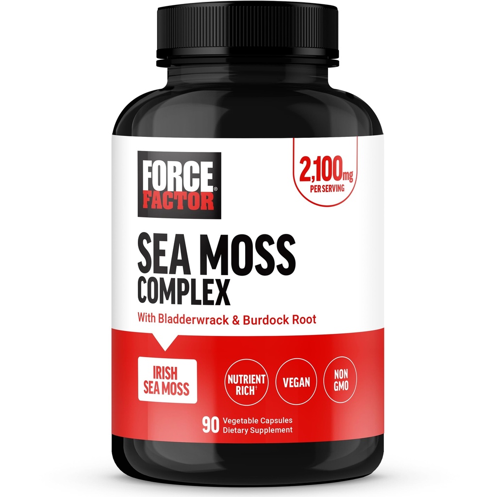 FORCE FACTOR Irish Sea Moss Capsules mit Burdock und Bladderwrack für Immunität, Verdauung, Herzgesundheit und Antioxidans Unterstützung, Vegan, No Gelatin, 90 Kapseln