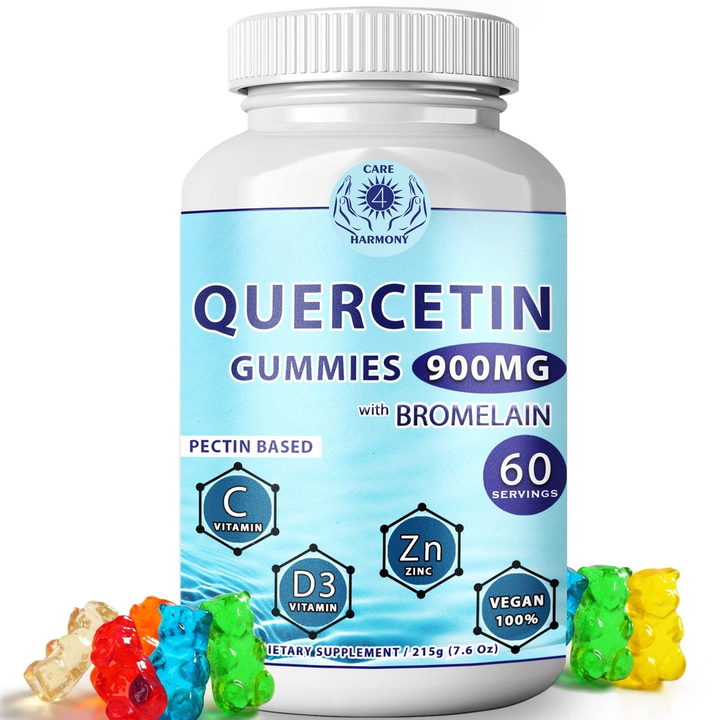 Quercetin Gummies - Quercetin mit Bromelain Vitamin C + Zink Vitamin D3 – Kaubare Quercetin 900mg Ergänzungen - Quercetin für Kinder und Erwachsene (1)