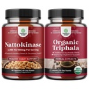Bundle of Nattokinase Supplement for Healthy Heart Support - Traditional Japanese Natto Formula and Digestive Triphala Capsules Organic Complex - Organic Triphala Colon Cleanser Detox Digestive Health