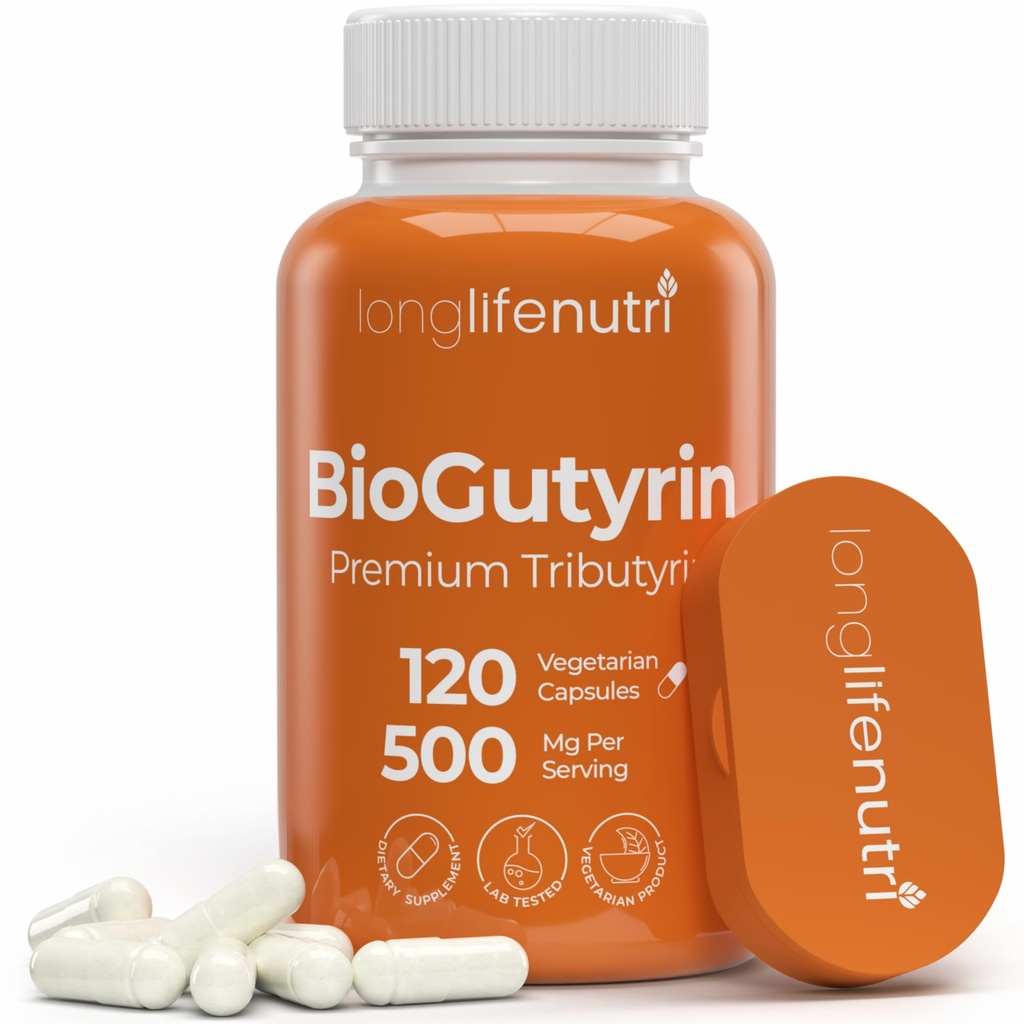 BioGutyrin – Tributyrin 500mg, Postbiotic Supplement for Gut Function & Nutrient Absorption, 120 Vegetarian Capsules, Butyric Acid for Butyrate Production, 4-Month Supply, GMP Certified, Made in USA