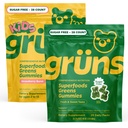 Gruns Adult + Kids Superfood Green Bundle, Sugar-Free, Nutritional Supplement 2-Pack (28 Day Supply) multivitamin Gummy, prebiotics, Greens Powders, 60+ Organic Ingredients, 20+ Vitamins and Minerals