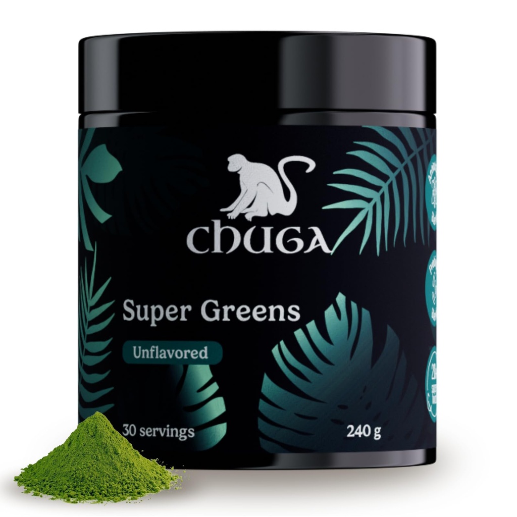 Chuga's Super Greens Powder – Organic Superfood Blend with Greens, Fruits & Probiotics – Boosts Energy, Detox, and Digestion – Vegan, Non-GMO, Gluten-Free, Keto Friendly - 30 Servings