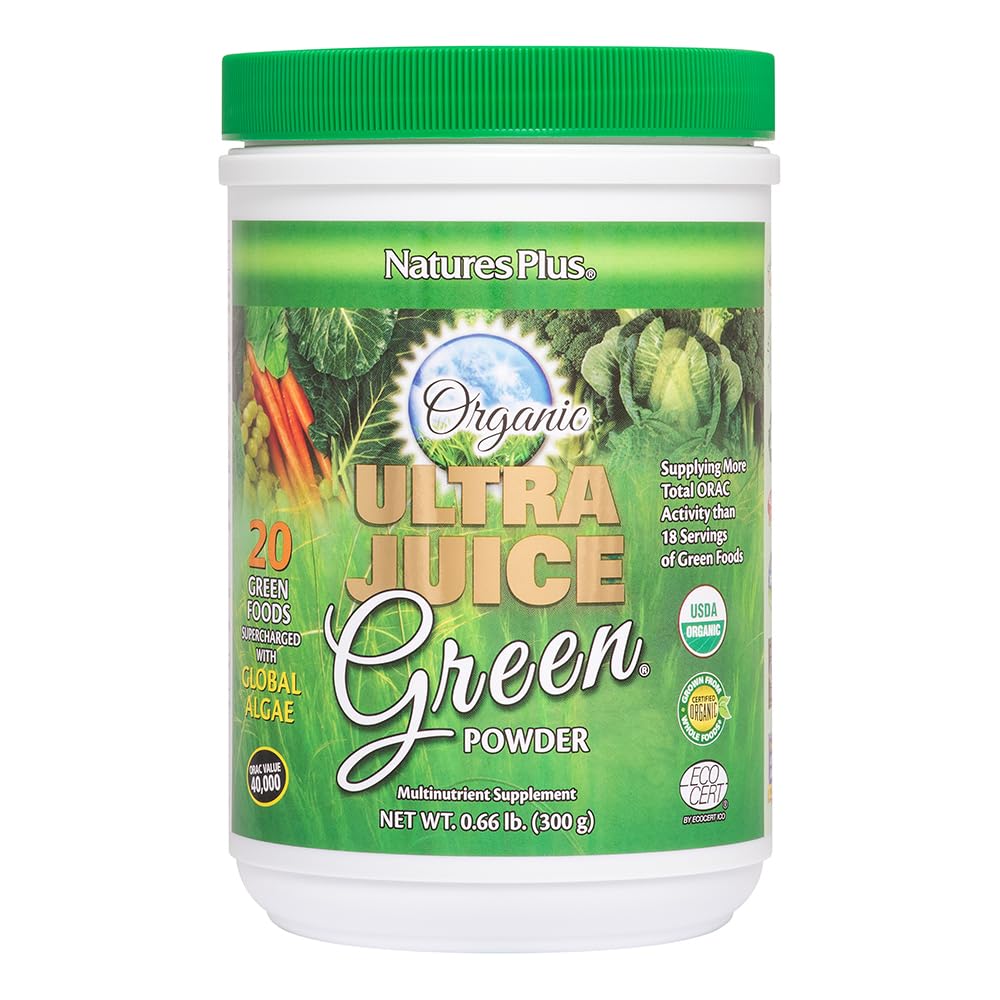 NaturesPlus Ultra Juice Green Drink - 0.66 lb - Supports Immune Health, Digestion & Energy Production - Organic, Non-GMO, Vegan, Gluten Free - 30 Servings