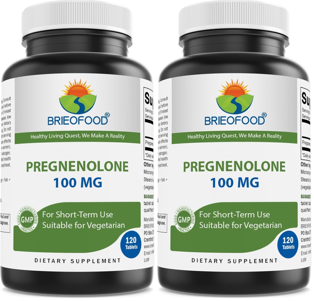 Brieofood Pregnenolone 100 mg 120 Tablets - Hormone Balance Supplement (Pack of 2)