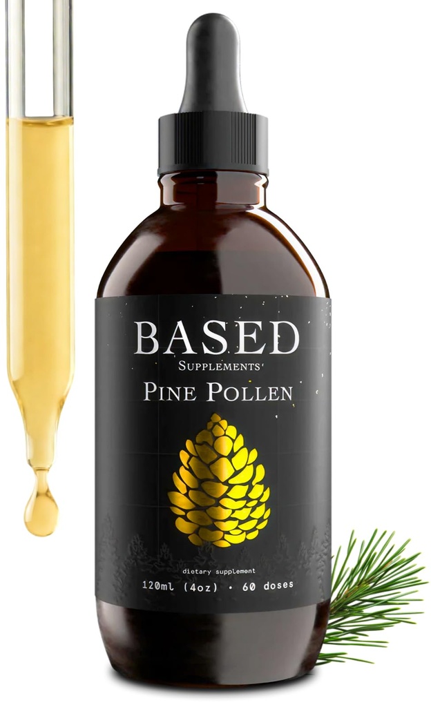 Based Pine Pollen Tincture | Wild-Harvested Pine Pollen Liquid Extract for Energy, Vitality & Hormonal Support | Rich in Phytosterols, Amino Acids & Antioxidants | 4 oz (60 Servings)