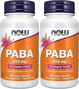 JETZT Ergänzungen, PABA (para-Aminobenzoesäure) 500 mg, B-Komplexe Familie, 100 Kapseln (Pack von 2)