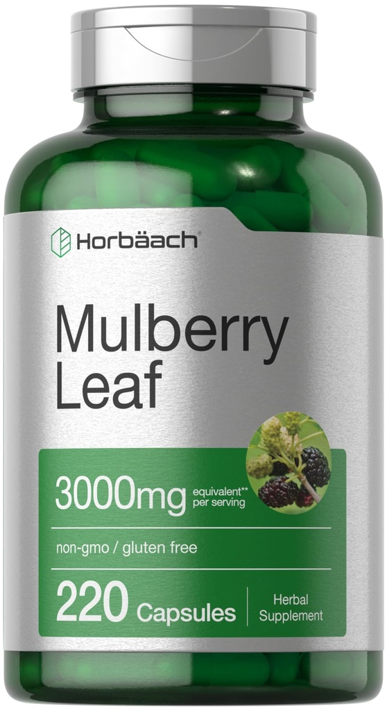 Horbäach Mulberry Blatt Extrakt Kapseln 3000mg | 220 Count | Non-GMO, Glutenfreie Kräuterergänzung