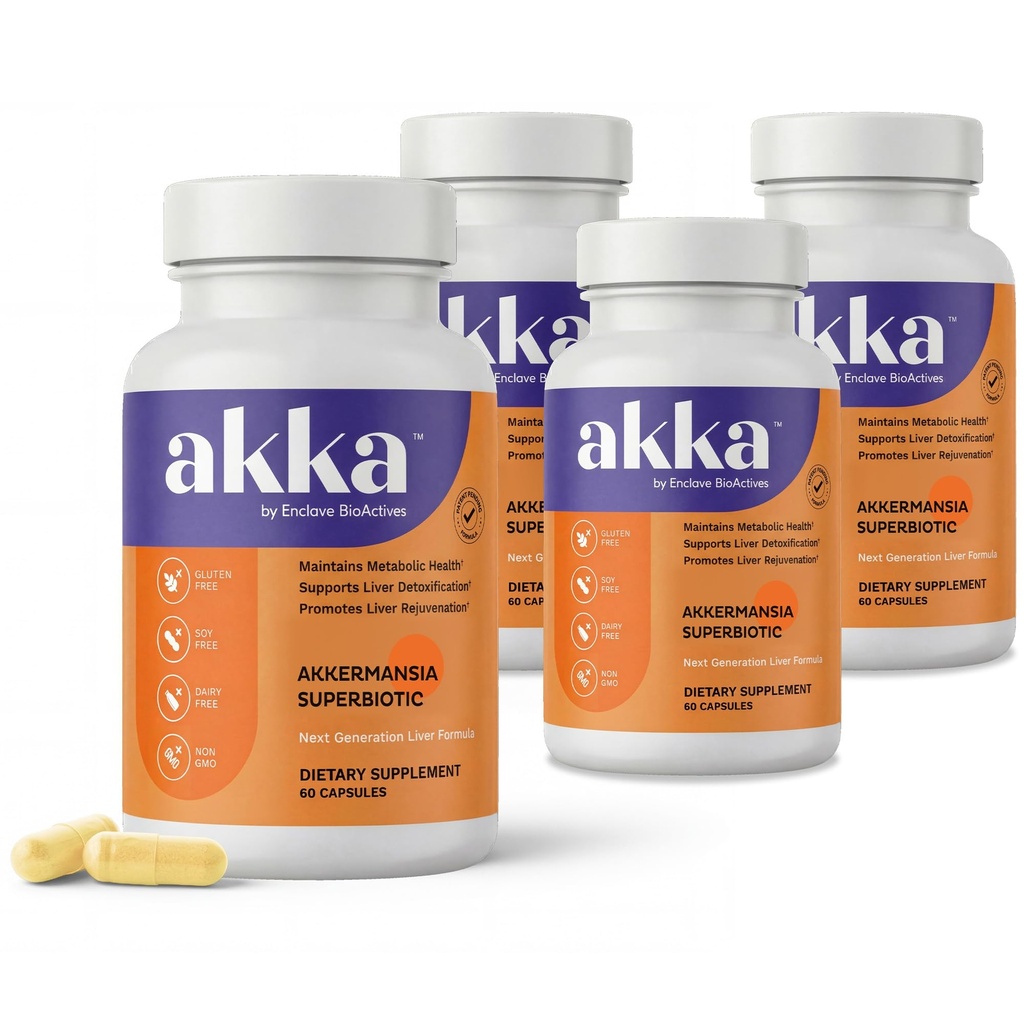 AKKA Premium Liver Cleanse Detox & Repair Superbiotic - 4pack: Detox, Regeneration, & Restoration Liver Support Supplement with Bioavailable Pasteurized Akkermansia | Vitality | Metabolism | Immunity