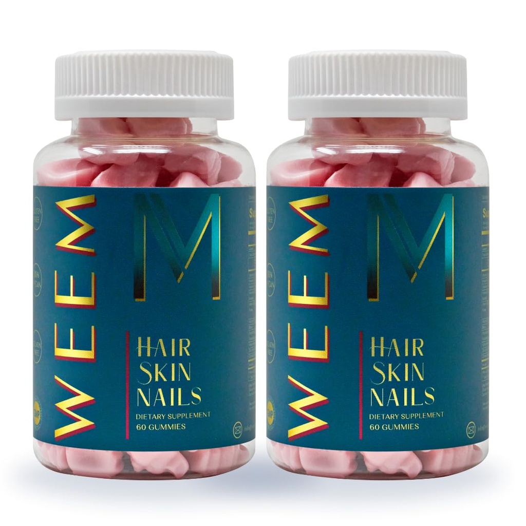 WEEM Hair Skin and Nails Gummies - Unterstützt gesundes Haar - Vegan Biotin Vitamine für Frauen und Männer unterstützt schnelleres Haarwachstum, stärkere Nägel, Gesunde Haut, Extrastärke (2)